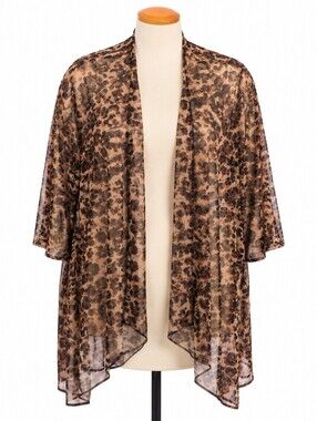 Mirror Image Women's Leopard Print Stretch Mesh Kimono Cardigan Cover Up Sz 2X